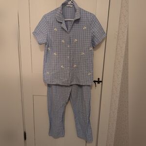 💙 Marks & Spencer St. Michaels Blue Checkered Women's Embroidered Pajamas